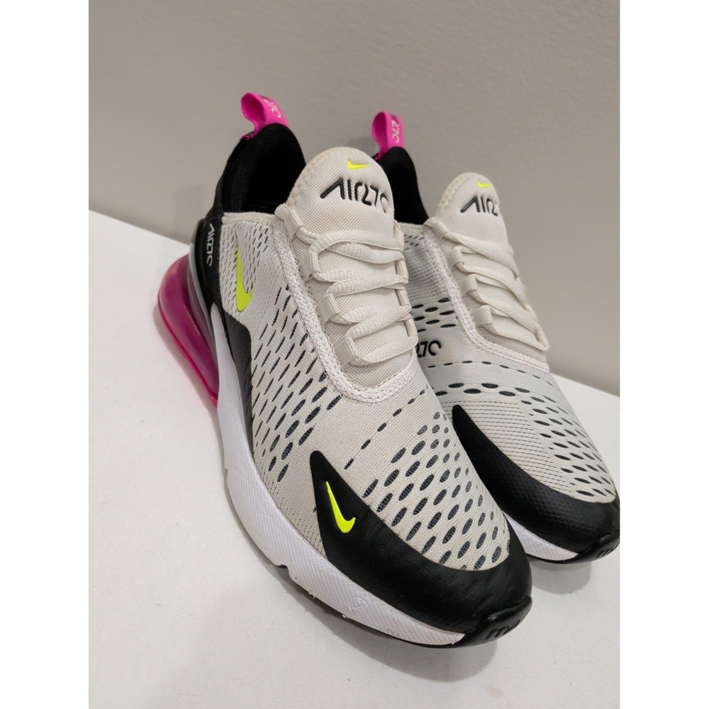 Nike Air Max 270 White Black Fuchsia Volt Sneakers 943345-102 Women 7.5 / 6Y